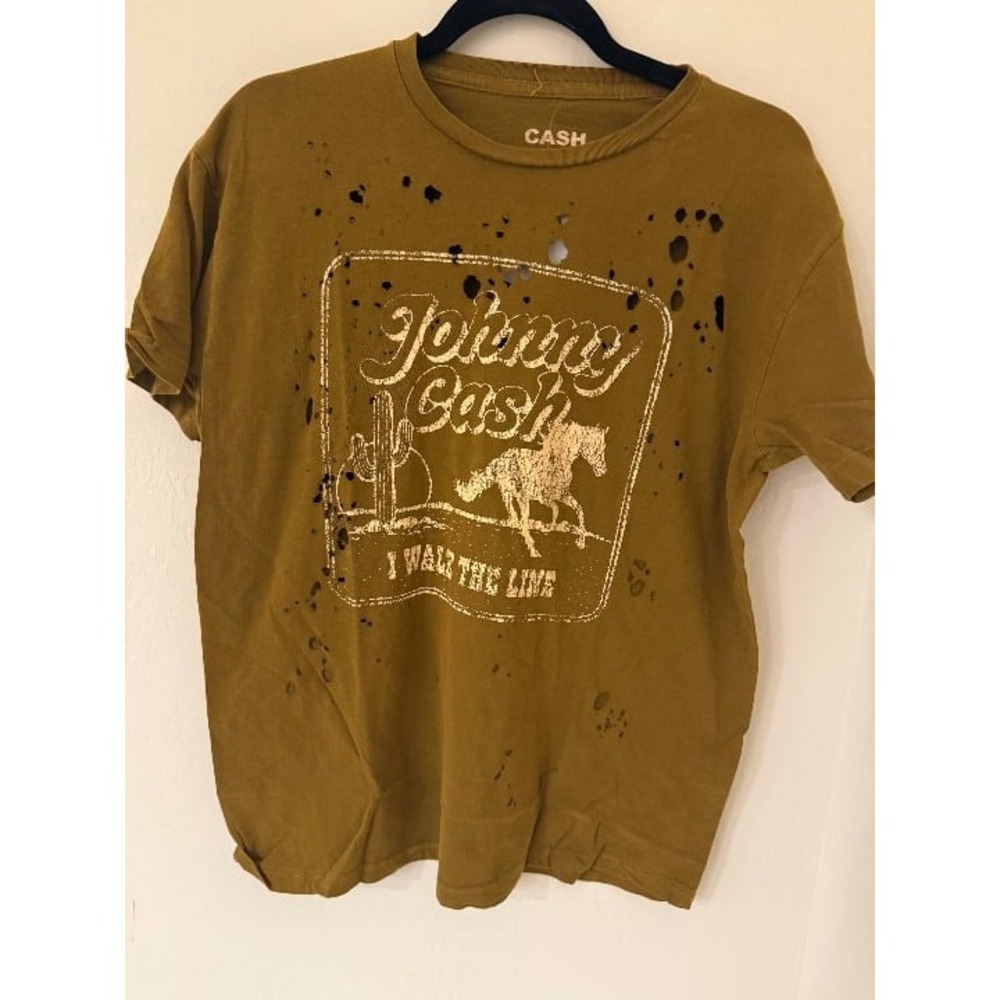 Johnny Cash I Walk The Line Distressed w/holes Graphic T-Shirt Medium NWT